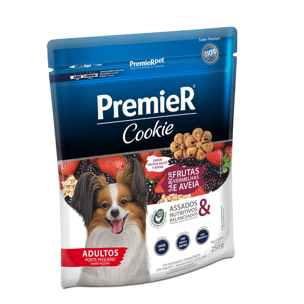 Biscoito Premier Cookie Cães Adultos Pequeno Porte Frutas Vermelhas e Aveia 250g