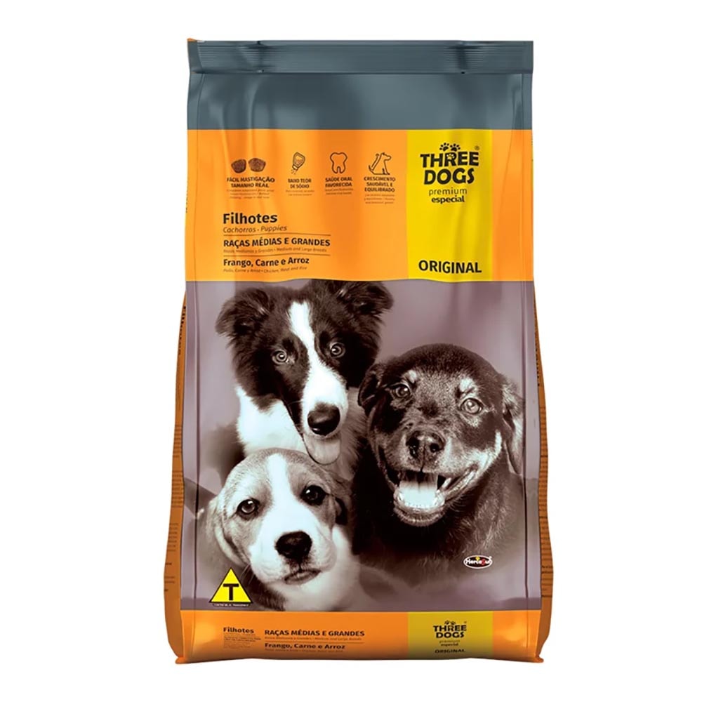 Ração Cães Three Dogs Original Fihotes Raças Médias e Grandes 10