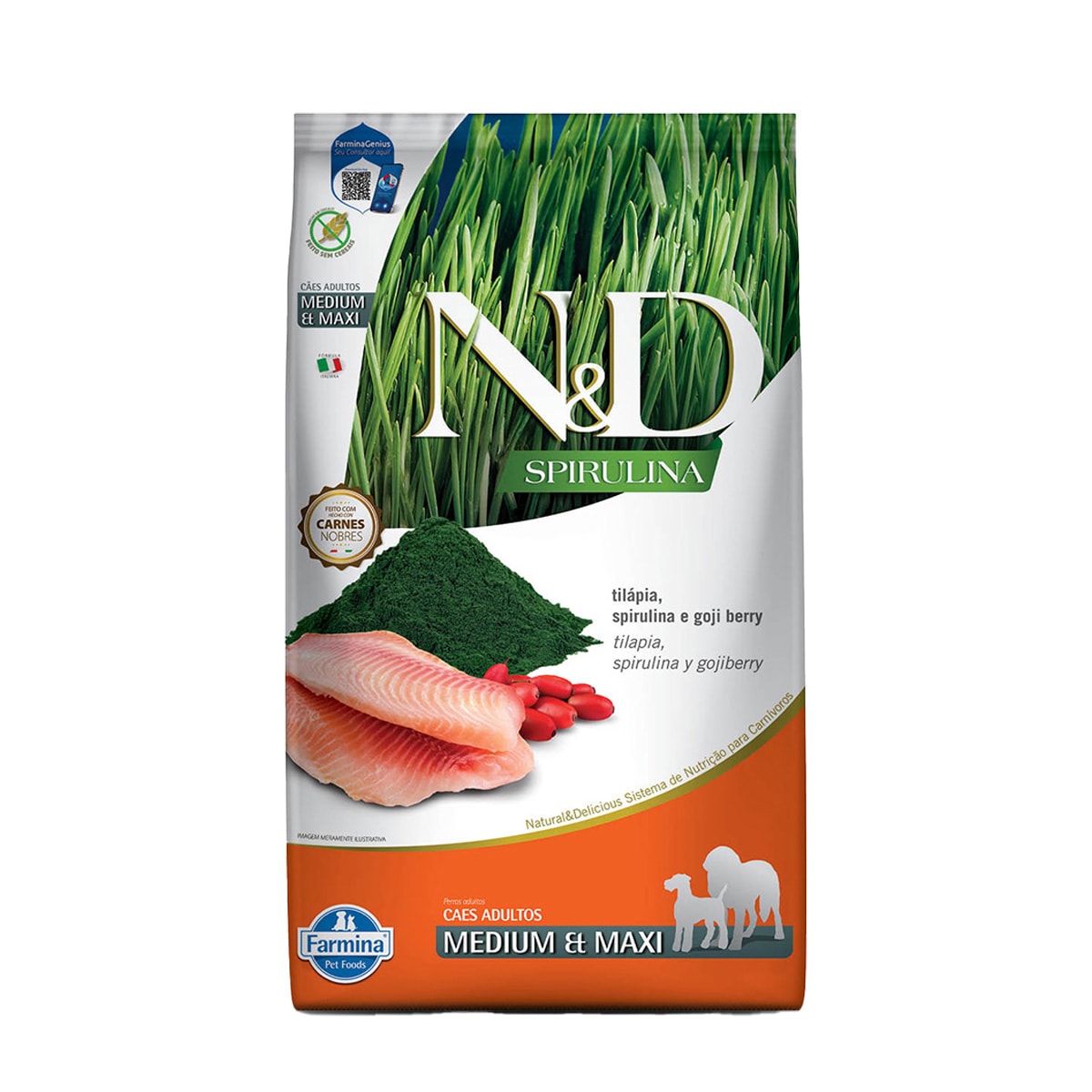 Ração ND Spirulina Para Cães Adultos Medium e Maxi Tilapia 10,1kg