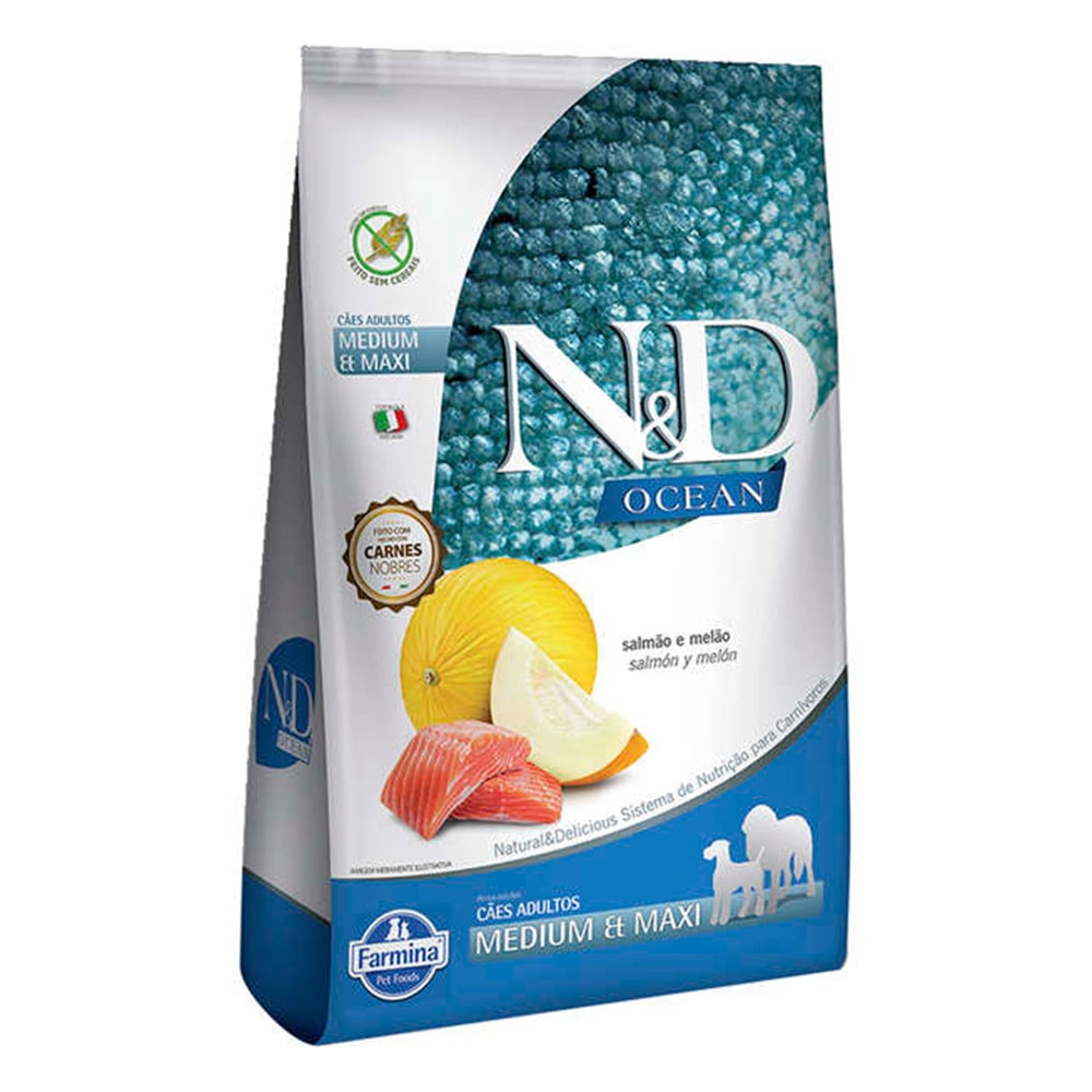 Ração N&D Ocean Cães Medium Maxi Salmão 10,1kg - Frete Rápido e