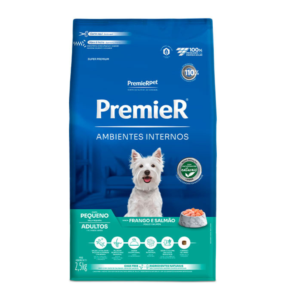 Ração Premier Ambientes Internos Cães Adultos Raças Pequenas Frango E Salmão 2,5Kg