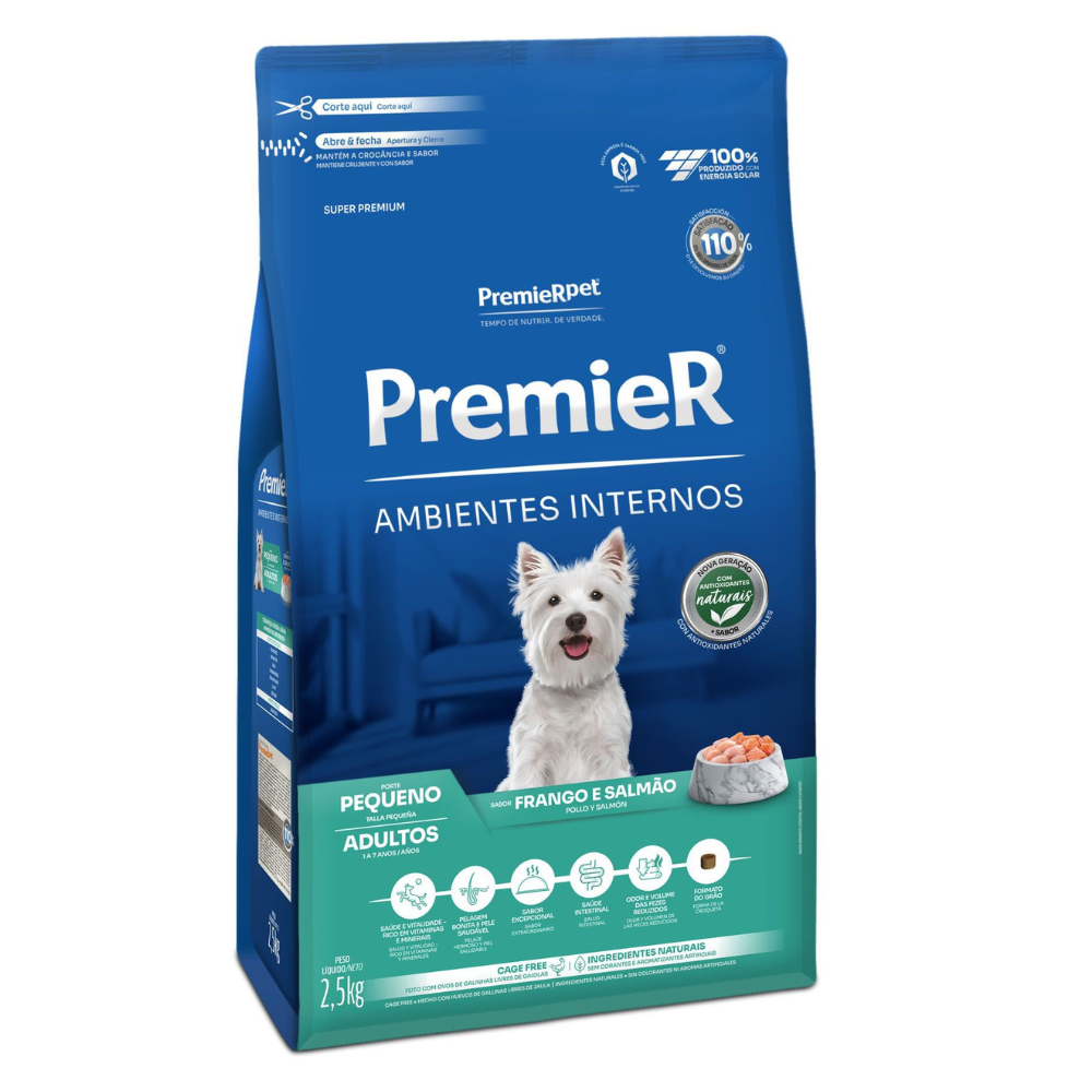 Ração Premier Ambientes Internos Cães Adultos Raças Pequenas Frango E Salmão 2,5Kg