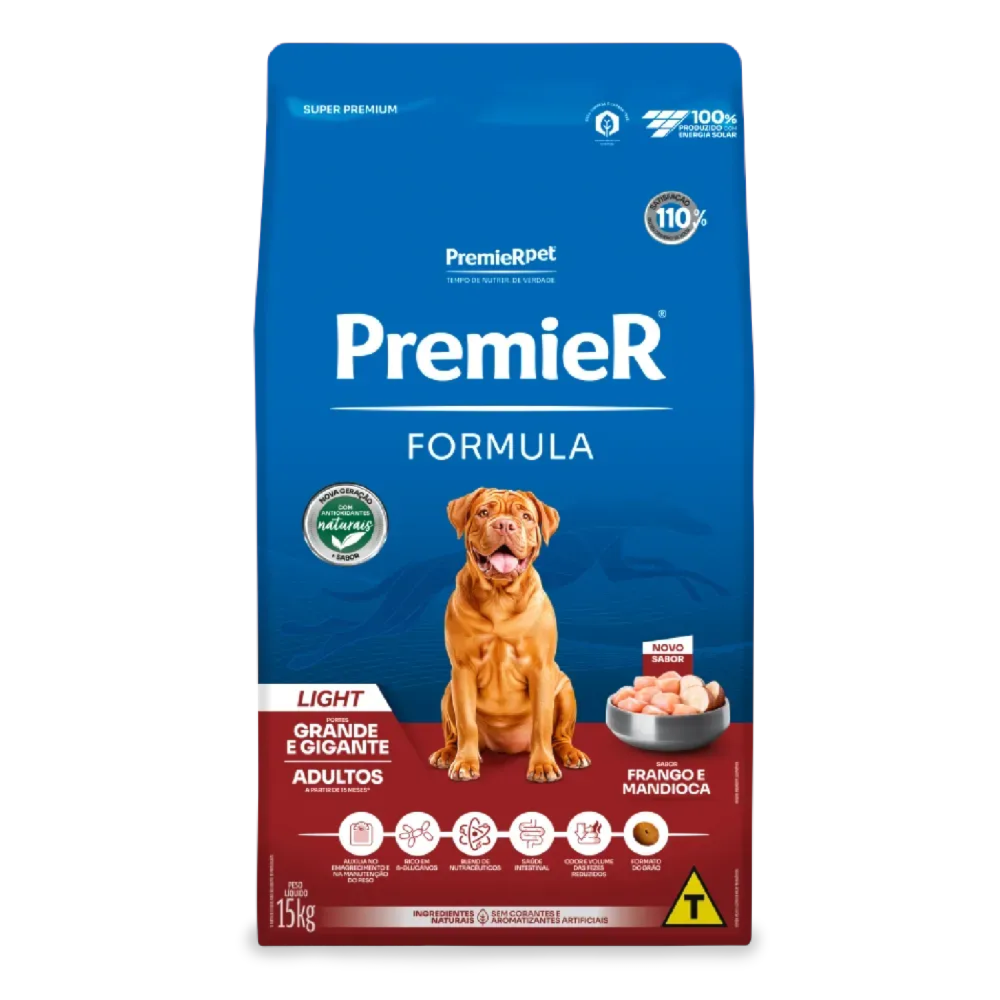 Ração Premier Fórmula Light para Cães Adultos de Raças Grandes e Gigantes Sabor Frango - 15kg
