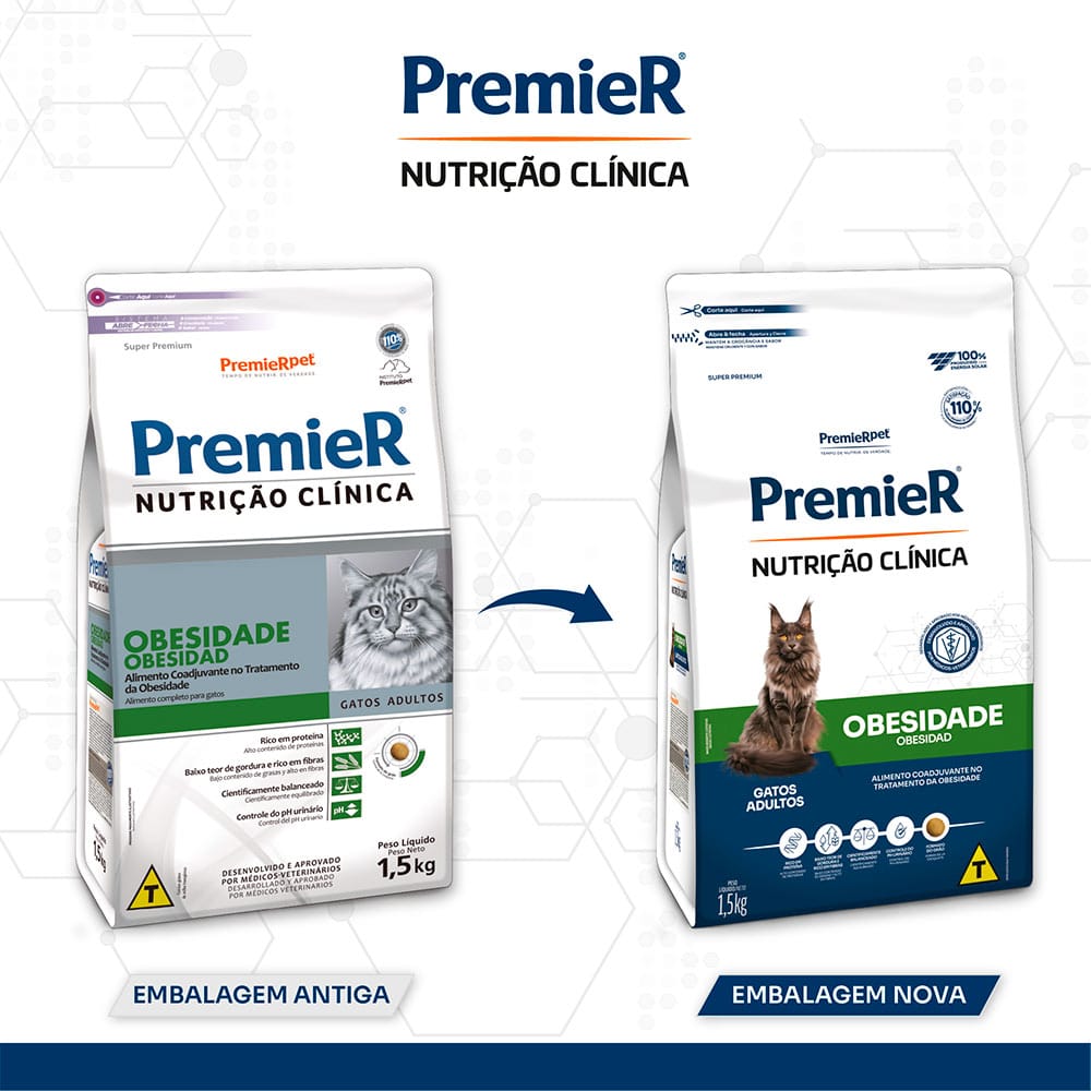 Ração Premier Nutrição Clínica Obesidade Gatos Adultos 1,5kg