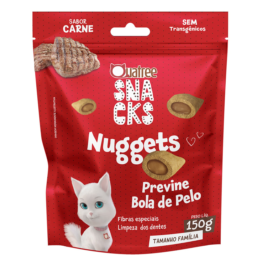 Snack Quatree Nuggets Para Gatos Bola de Pelo Sabor Carne 60g