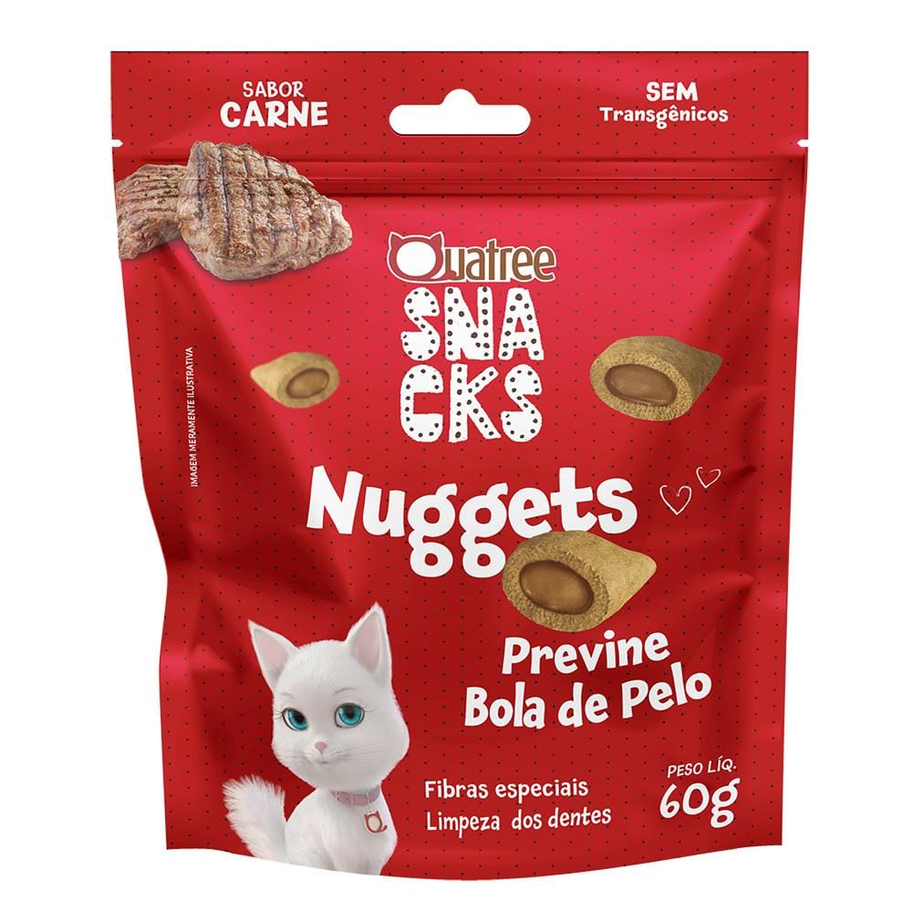 Snack Quatree Nuggets Para Gatos Bola de Pelo Sabor Carne 150g